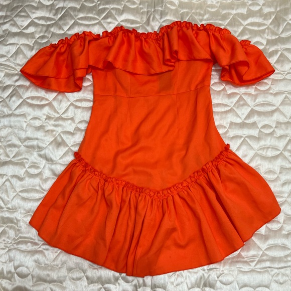 Nasty Gal Off The Shoulder Drop Frill Hem Swing Flowy Dress Size 4 US Orange - Picture 7 of 14